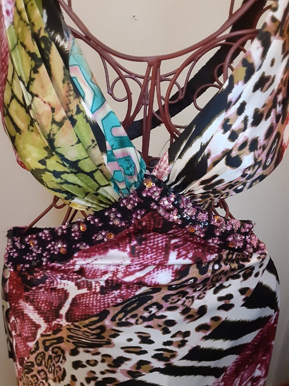 Mori Lee by Madeline Gardner formal sz 6 animal print cutout waist Y2K - Picture 5 of 16